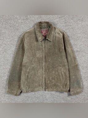 Vintage Colebrook Green Suede‎ Leather Bomber Jacket Men’s XL Full Zip Collared
